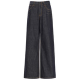 Autumn Explosion Of Denning Retro Water Wash Loose Straight Jeans Women Embroidered Wide Leg Pants