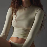 Kardashian Retro Pure Lustful Round-Neck Long-Sleeved T-Shirt Girl Autumn Body Wearing A Solid Color Heart Machine Chest Bottom Shirt
