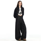 Autumn Dark Blue Car Line Split Scimits Jeans Women Retro Street High-Rise Thin Slacken