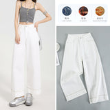 Three Defenses Of The Silk Cotton Fall Loose Broad Leg Stick Pants High Waist Pure White Beads Embroidered Denim Granny Trousers Nine Minutes