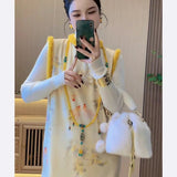 Small Dress Name Plus Plus Thick New Chinese Style Yellow Woolen Sleeveless Vest Cheongsam Dress Tide