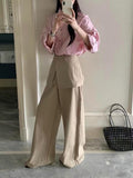 2025 Early Autumn New Long-Sleeved Pink Shirt Top With Ass Wide Leg Trousers Set Fashion Small Thinking