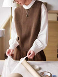 I Sicily French Retro Wool Knitted Vest Literary Stacked With Round Collar Sweater Vest