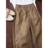 This Year's Popular Lazy Wind High-Waisted Broad-Legged Pants Women Summer Brown Silk Linen Comfortable Leisure Pants