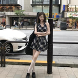 Hottie Lattice Hanging Neck Dress Women's New Summer Waist Thin Splicing Niche 100 Fold A Word Short Skirt Tide