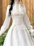 French Retro Court Style Dress Women Early Spring And Autumn Long Sleeves Small Long Dress Minimalist Style Wearing Waist Skirt
