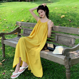 Hainan Sanya Resort Beach Dress Sexy Loose Back Dress Xishuangbanna Sling Design Long Dress Summer