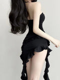 Fry Street Sweet Spice Girls Black Dress Women 2026 New Small Sexy Skinny Chest Short Dress