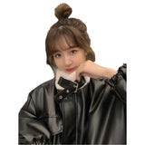 2025 Winter Korean Version Plus Thick Small Loose Collar Locomotive PU Leather Long-Sleeved Coat 910-2