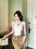 2902 # Summer New Pure Desire Wind Hollow Hanging Neck Vest Slimming Female Fixed With Chest Mat