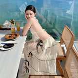 Tyrand Travel Vacation Wear Design Atmosphere Perspective Folded Neck Vest Open Back Skirt Suit