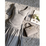 French Pure Lusty Gray Kinesi Dress Women's Summer 2026 New Temperament Waist Skirt