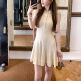 Doris Letter_Pino Brand Polo Collar Pit Strip Sleeveless Knitted Dress Summer Women's New