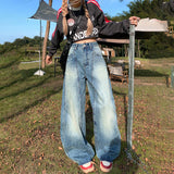 YC& Vintage High- Waisted Broad Legs Nts Small Design Studs High Street Jeans Women & Long Pants