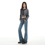 2026 High-Rise Jeans Women's Micro-Speakers New Design With A Thin Trumpet Trousers Retro Blue Trousers