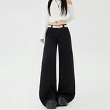 After Clipping Black Low-Waist Casual Suit Female Autumn And Winter Hottie Loose Feeling Straight Broad Leg Trousers & Length