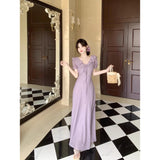 Summer Gentle Lotus Leaf Side V-Neck Bubble Sleeve Dress Large-Size Fat Mm Temperament With Lumbar Texture Long Dress