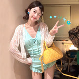 2026 Swimsuit Women's Two Sets Of Long-Sleeved Lace Coat Show Skinny Girl Sweet Bubble Hot Spring Swimsuit