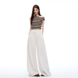 6137 New Casual Trousers Women's White Cotton Straight Trousers Wide Leg Trousers Loose Lazy Trousers