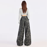 Grey Camouflage Broad-Legged Jeans Women's Spring 2025 New High-Rise Loose Thin Straight Trousers Snow Neil