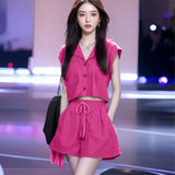 French 2025 Summer New Net Red Super Good-Looking Street Fashion Small Man Top Casual Shorts Two-Set Set