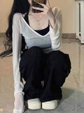Slamm-Up Slings Two Sets Of 2025 Autumn Slim Net Yarn Long-Sleeved T-Shirt Top Female Tide