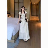 French Style Collar Wave Dot Small Flying Sleeve Dress Women Summer Waist A Word Skirt Gentle Style Temperament Holiday Dress