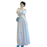One-Word Shoulder White Shoulder-To-Shoulder Dress Women's Summer 2026 New Beautiful Dress Early Summer Wear Suit Women's Clothing