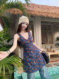 Sweet Babes Crushed V-Neck Sleeveless Dress Woman 2025 New Summer Waist Thin Chic Vest Skirt Dress