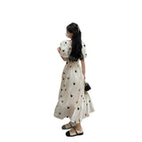 [There Is Inside] Square Collar Bubble Sleeves Shredded Flower Dress Women Summer Pear Shape Body Slightly Fat Wearing French Long