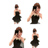 French Temperament Bows Slim Hanging Neck To The Waist Of The Thin Back Small Black Dress Summer New Pony Dress Woman