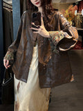 New Chinese Leather Women's New Retro Super Fire National Style Coat Cool Wind Open Shirt Women