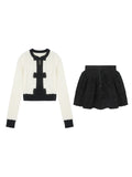 Autumn A Set Of Evening Star Slats Small Fragrant Feel Vertical Black And White Bow Bump Color Waist Knitted Shirt