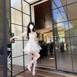 Blovelan White Tea And Wind Pure White Moonlight Temperament Scissor Fluffy Mesh Splicing Dress Princess Dress