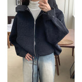 Korean Chic Autumn And Winter Niche Design Sense Splicing Hood Can Be Detachable With Warm Short Hair Coat 2 Colors