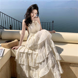 2026 Two Wearing Pure Lust Wind Hanging Back Linen Fairy Dress Seaside Lotus Leaf Side Hanging Dress