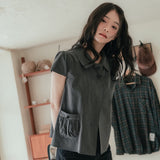 South Korea Chic Summer New Small Sweet Girl Collar Wave Point Unilateral Pocket Short-Sleeved Shirt Top