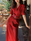 Red Knitted Dress 2025 Early Autumn New Autumn Temperament High-End Feeling Waist Dress French Dress Dress Women's Dress