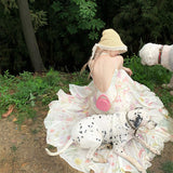 Grass-Wood Onion Cool Dew Back Print Sling Skirt Girl Xia Slime Thin Skirt Romantic Fairy Dress