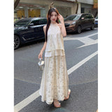 New Chinese Style Cheongsam Clear Cold Zen Wearing A Set Of Hanging Neck Top Skirt Suit Women's Summer