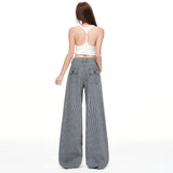 & Vintage | Striped Fabric | Loose Straight-Legged Jeans Women Striped Blue Trousers
