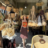 Island Holiday Wind Dopamine Print Knitted Chest Thin Coat Wave Point High Waist Skirt To Take Pictures Of Two Sets