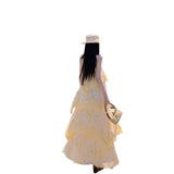 2026 Garden Style Oil Painting Riveted Flower Long Heavy Industry Lace Lace Floral Cake French Temperament Holiday Fairy Dress