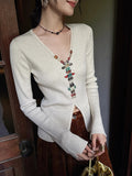 Handmade Nail Bead Knitted Knitted Knitted Knitted Shirt With A New Chinese Top Woman