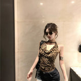Leopard Hanging Neck Sling Waistcoat Female Wearing Summer Thai Hottie Sexy Collar Tucked Little Top