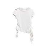 Korean Irregular Lotus Leaf Side Design Sense Short-Sleeved T-Shirt Girls Summer New Slimmed-In Beautiful Tibetan Blouse