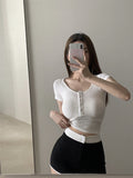 9087 # Human Cotton Short-Sleeved Chest Mat Slimming Body Short-Sleeved T-Shirts Short-Sized Outerwear Tops