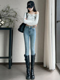 Cement Gray Trousers Women 2026 Autumn New Design Feel Lumbar Scalp Card Plus Velvet Buckle Pencil Pants
