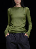 High-End Long-Sleeved Round-Neck T-Shirt For Women's Autumn New Green Simple Leisure With Thin Mask T-Shirt