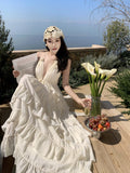 2025 Long-Term Pure-Want Wind Hanging Back-End Fairy Dress Seaside Lotus Leaf Hanging Dress